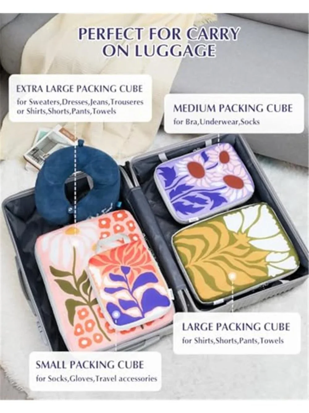 Compression Packing Cubes Travel Organizer Luggage Storage Bags 4 Piece Set